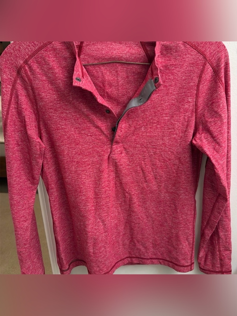 Heathered red Lululemon Long Sleeve Henley Pullover